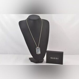 Authentic GUCCI Vintage Silver 925 Dog Tag Chain Necklace and Box